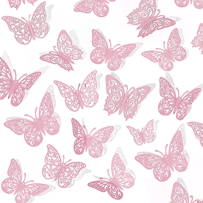 #ad 72Pcs Pink 3D Butterfly Wall Decor 3 Sizes Butterfly Decorations Butterfly Party