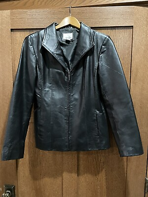 #ad East 5th Genuine Black Leather Women#x27;s Jacket Size US Medium Full Zip
