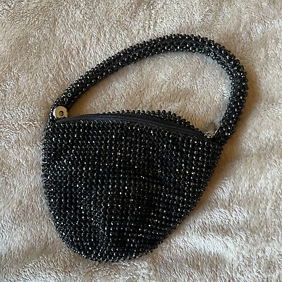 #ad CACHE Women’s Small Beaded Black Evening Bag Purse Cocktail Party