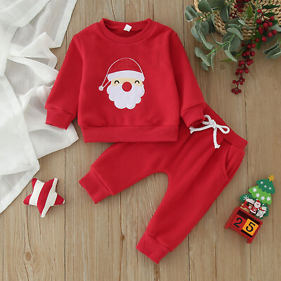 #ad Toddler Girls Boys Winter Christmas Long Sleeve Santa Prints Tops Pants 2PCS