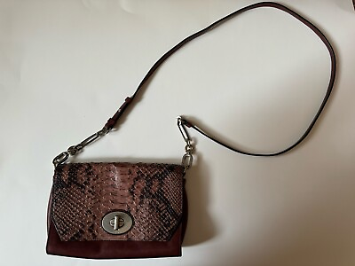 #ad Coach Python Embossed Crosstown Crossbody Purse Brick Red Brown Turn Clasp Flap