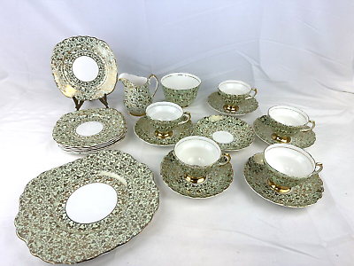 #ad Vtg Imperial Bone China Cup Saucer and Snack Plate Set Warranted 22 Kt. Gold H1