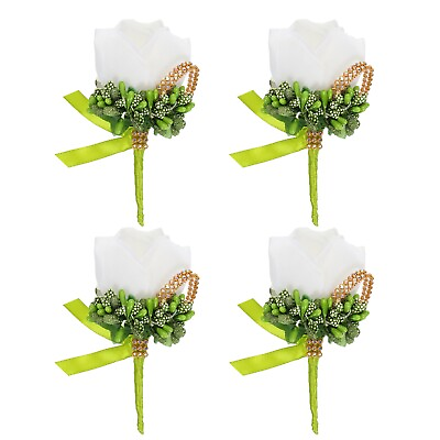 #ad 4 Pcs Boutonnieres Wedding Rose Boutonnieres with Pin and Clip Green