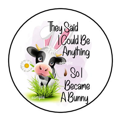 #ad 30 FUNNY COW EASTER ENVELOPE SEALS STICKERS LABELS TAGS 1.5quot; ROUND CUTE