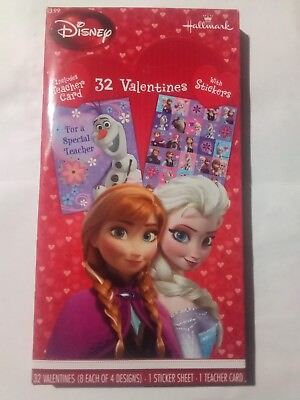#ad 32 Hallmark Valentine’s Day Kids Cards Disney Red Frozen Anna Elsa Friend Class