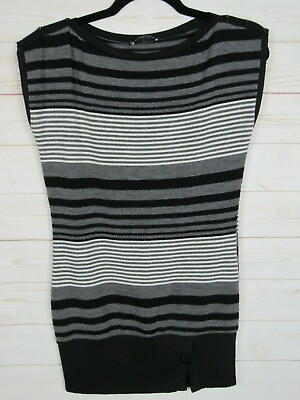#ad Plaza Italia Womens Black White Striped Sleeveless Sweater Size M
