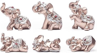 #ad Set of 6 pcs Small Pinky Rose Gold Color Lucky Elephant Statues Feng Shui Fig...
