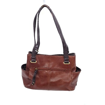 #ad Tignanello Vintage Shoulder Bag Leather Purse Brown 14x9 Large Zipper Pockets
