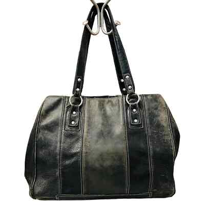 #ad Levenger Black Leather Satchell Briefcase Shoulder Bag