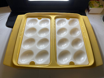 #ad vintage tupperware deviled egg split tray Gold Yellow 2