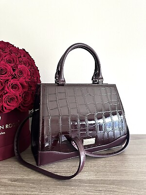 #ad Women Satchel Handbag Shine Leather Office Frame Elegant Bag Wine Color