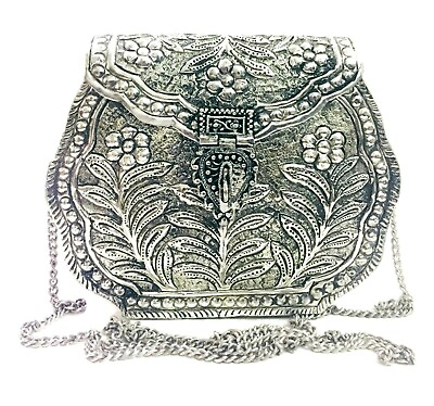 Indian Vintage Brass silver clutch Purse antique Ethnic Handmade Women metal bag $43.00