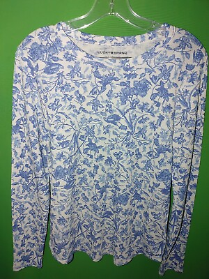 #ad 4824 NWOT LUCKY BRAND medium blue floral ribbed knit top tee cotton new M
