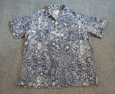 #ad Polo Jeans Co Shirt Mens Large Blue Cotton Short Sleeve Vintage Paisley