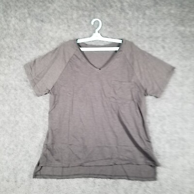 #ad Women Sz 2XL Casual T Shirt Gray NWOT V Neck Short Sleeve Basic Solid XXL Top