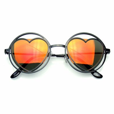 #ad SUNGLASSES Womens Round Metal Heart Shape Hippie Circle Round Boho Sunglasses