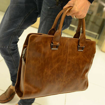 Men#x27;s Leather Shoulder Messenger Bags Business Work Bag Laptop Briefcase Handbag