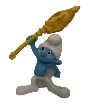 #ad Peyo 2011 Clumsy Smurf With Gargamels Dragon Wand 3 In. PVC Figurine