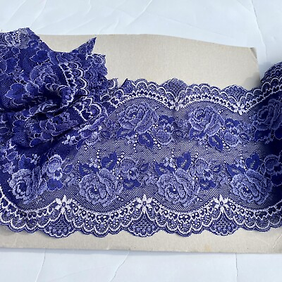 #ad Stretch Blue amp; Light Purple Floral Lace Trim Mesh Sewing Lingerie Craft 6.25quot; W