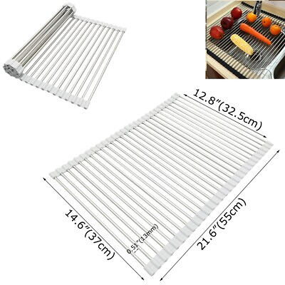 #ad Mainstays Roll Up Kitchen Steel Over Sink Dish Drying Rack Drainer Organizer