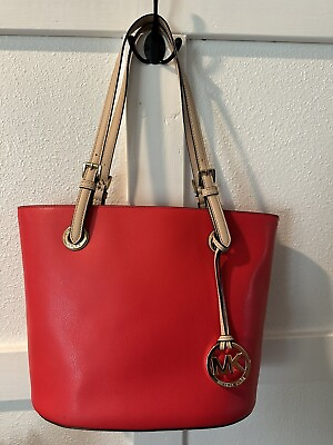#ad Michael Kors “MK” Jet Set Red Medium Tote Designer Handbag Purse