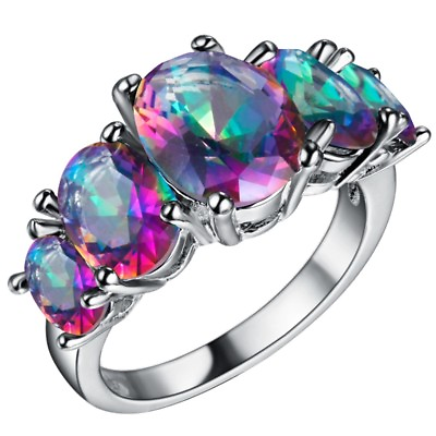 #ad Mystic Topaz Ring Rainbow Fire 925 Sterling Silver Sizes 6 7 8 9 FREE SHIPPING