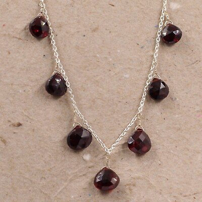 #ad Garnet Heart Beads Necklace 162quot; Fine 925 Silver Sterling Jewelry Gift For Her