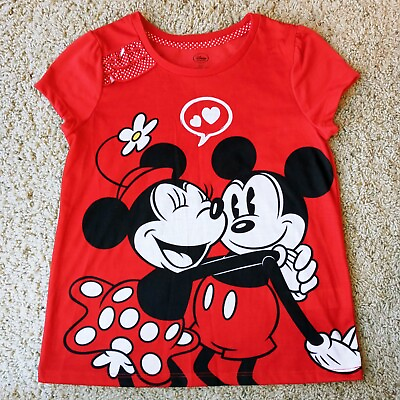 #ad Disney Girls Red Mickey amp; Minnie Mouse T Shirt Size 9 10 New With Tags