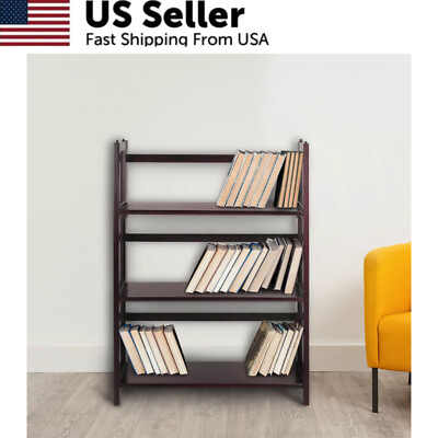 #ad 3 Shelf Stackable Bookcase Indoor Foldable Solid Wood Espresso 27.5quot; 17.60 lb US
