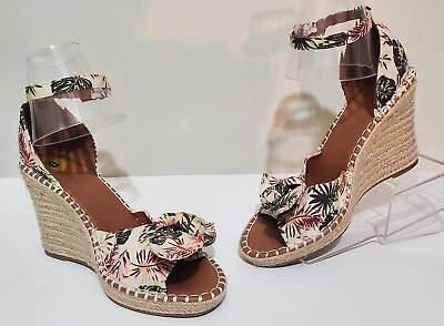#ad Rampage tropical espadrille jute wedge High Heel Ankle Strap shoes. Size 8.