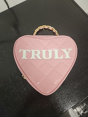 #ad Truly Beauty Pink Quilted Heart Purse Bag With Gold Chain Makeup Handbag Carry