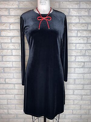 Vintage 1990s Teddi Evening Black Stretch Velvet Shift Dress Size 6 Gothic Retro $63.00