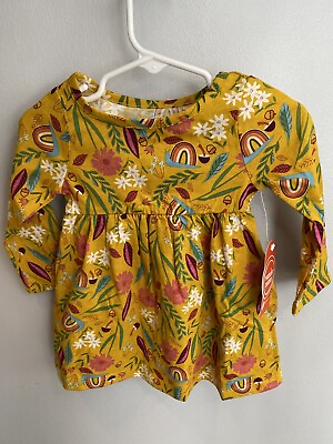 #ad Wonder Nation Girls 12m infant Dress Sunflower Yellow w floral amp; rainbow design
