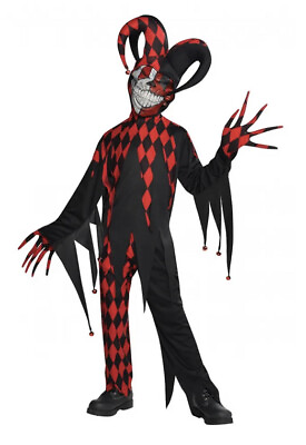 #ad Evil Jester Costume Kids Scary Halloween Fancy Dress With Mask Child Medium 8 10