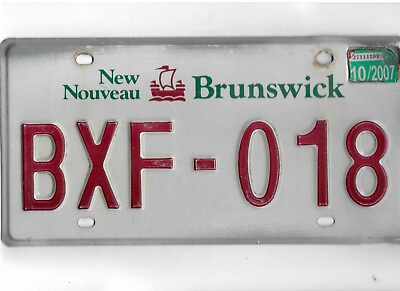 #ad NEW BRUNSWICK passenger 2007 license plate quot;BXF 018quot;