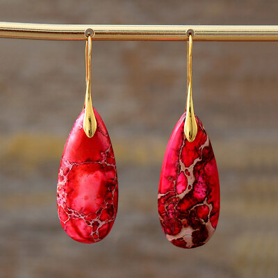 #ad Red Sea Sediment Women Earrings Dangle Natural Stone Healing Reiki Earrings Gift