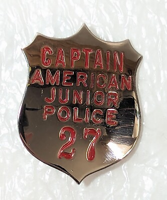 #ad Vintage Captain American Junior Police Mini Badge Lapel Pin 27