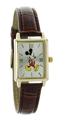 #ad NIB Disney Rectangle Mickey Mouse leather Band Petit watch #5297
