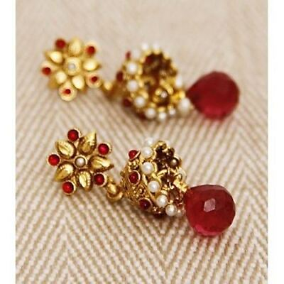 #ad Red Stones Embellished `Earrings