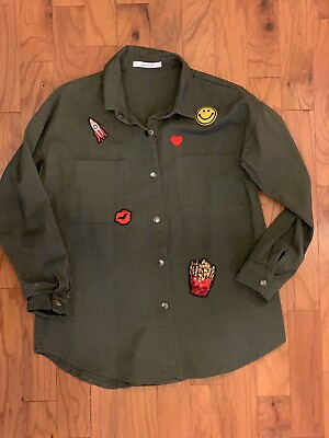 #ad Dreamers Utility Shirt Jacket W Patches Women’s Size Small Olive Military Green