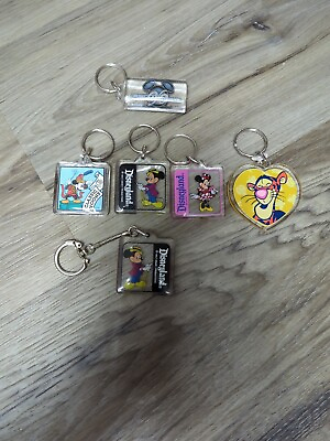 #ad vintage lot of 6 walt disney world clear acrylic square key chains lot of 6