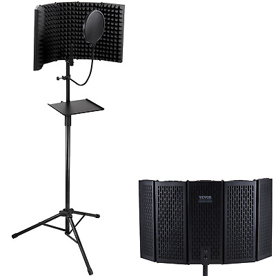 #ad VEVOR Microphone Isolation Shield 5 Panel with Pop Filter Floor Tripod Stand