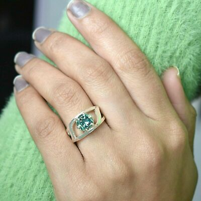 #ad Certified 2.25 Ct Beautiful Blue Diamond Solitaire Ring in Prongs Custom Look
