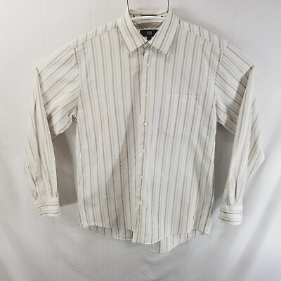#ad XMI Dress Shirt Men#x27;s 16 34 35 Tan Brown Stripe Long Sleeve