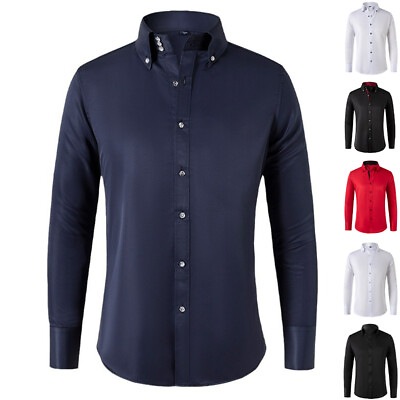 #ad Men#x27;s Casual Shirt Button Down Slim Fit Long Sleeve Formal Dress Shirts