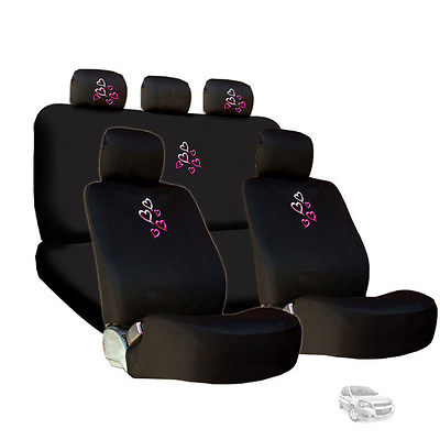 #ad FOR CHEVY NEW EMBROIDERY PINK RED HEARTS CAR SEAT HEADREST COVERS GIFT SET