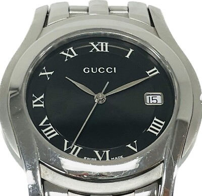 #ad Gucci 5500M BlackxSilver Quartz Watch 35mm w box manual guarantee card A62