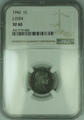 #ad 1942 1c Penny Cent US Pattern Coin J 2054 NGC XF 40 WW like Colombia 2 Centavo