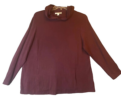 #ad J. Jill Shirt XL Pure Tranquility Fleece Hood A line Tunic Top LS Maroon Pockets