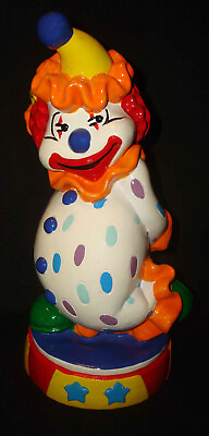 #ad 1985 Vintage Taiwan Del Monte Hard Plastic Rubber Circus Clown Figural Bank